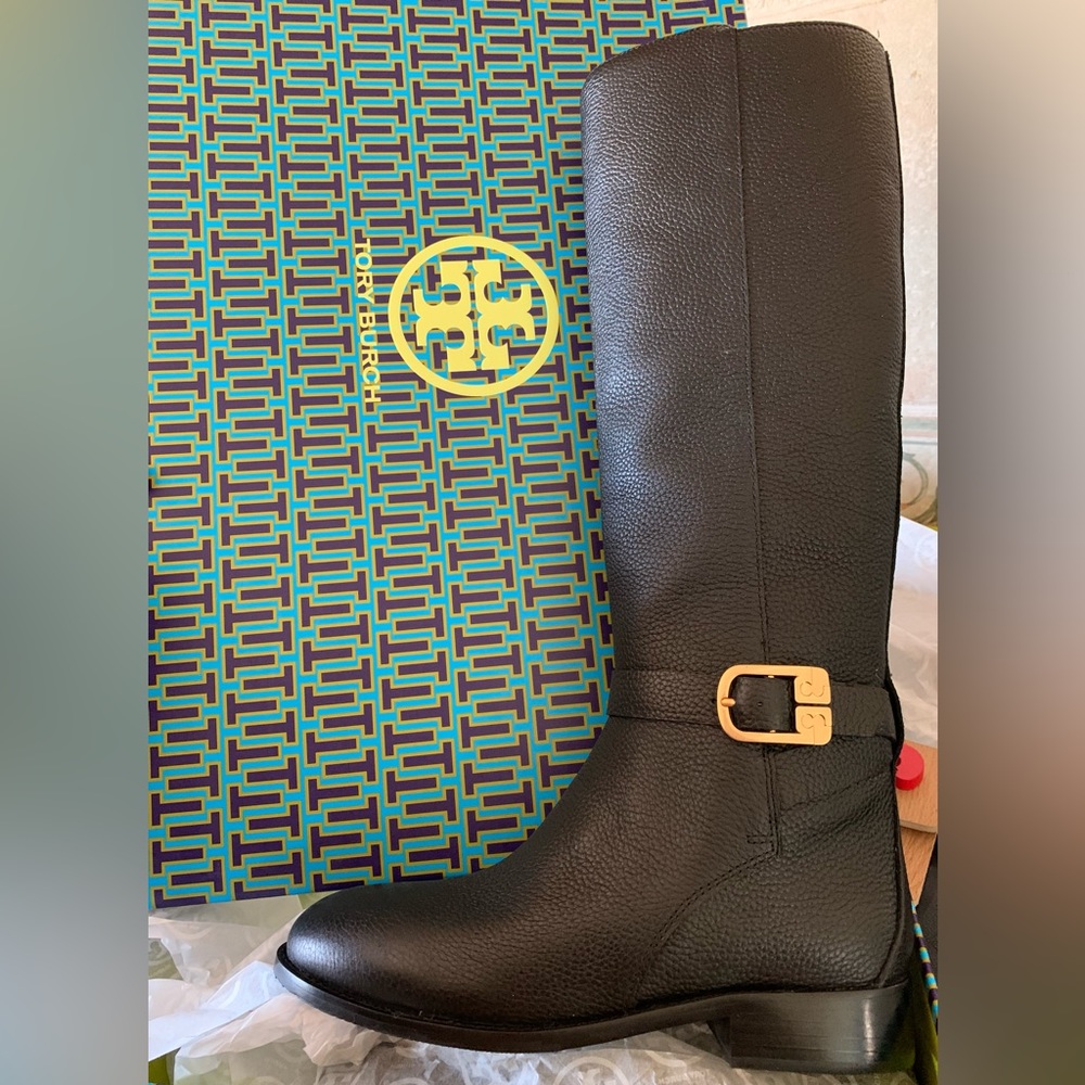 New in box, never worn Tory Burch black Brooke 25mm knee boot, size 7.5